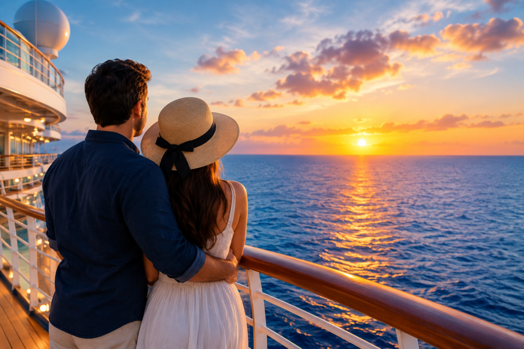 Couple embracing on a cruise ship deck while watching a beautiful sunset over the ocean.

Select 85 more words to run Humanizer.