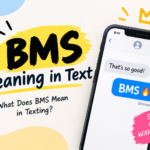 BMS Meaning in Text with a smartphone showing BMS in a text message and social media icons.